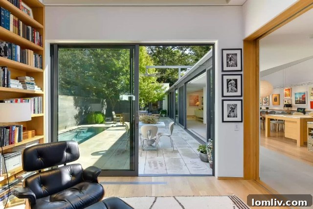 Serene Study Overlooking Pool and Courtyard