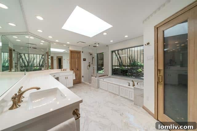 Luxurious primary bathroom with double sinks