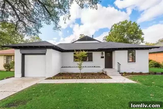 Exterior view of 10129 Lingo Lane in Casa View, featuring trendy white paint with dark gray accents and a well-maintained yard.