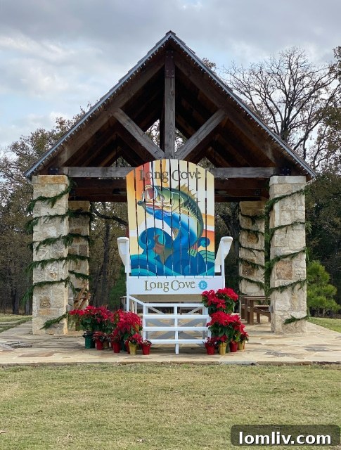 Oversized Adirondack chair art installation at Long Cove, Cedar Creek Lake