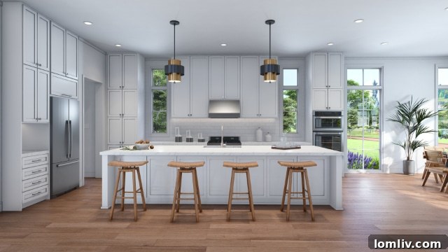 Modern kitchen design with custom cabinetry and quartz countertops in Long Cove Cape Cottage