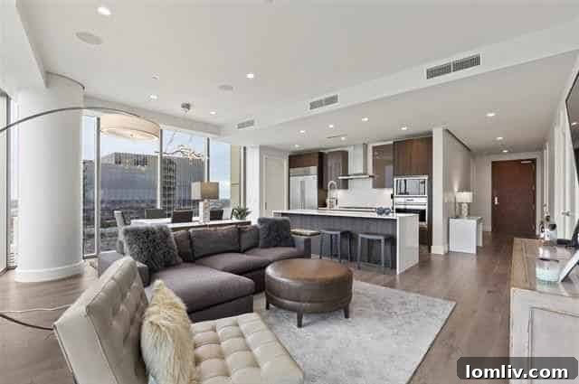 Luxurious living room with floor-to-ceiling windows, Windrose Tower