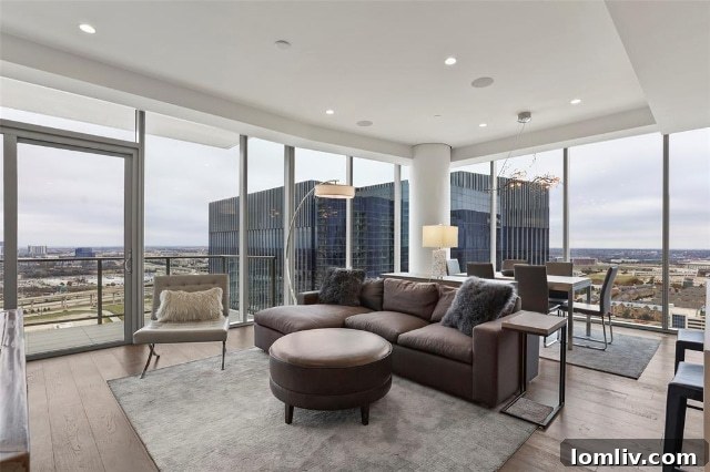 Spacious balcony with outdoor fireplace and glass railings at Windrose Tower