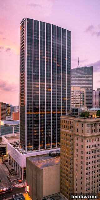 An aerial view of the East Quarter district in Dallas, blending old and new