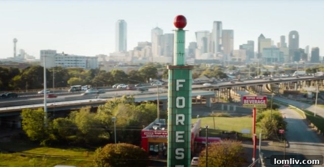The iconic marquee of the Forest Theater, symbolizing revitalization in South Dallas