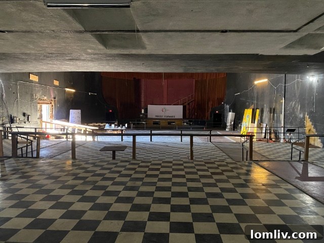 Seating area inside the Forest Theater before restoration