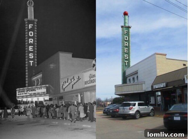 Comparison of the Forest Theater's grand opening in 1956 and its condition in 2018