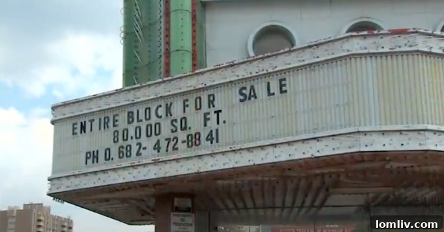 The original theater marquee, an iconic feature awaiting restoration