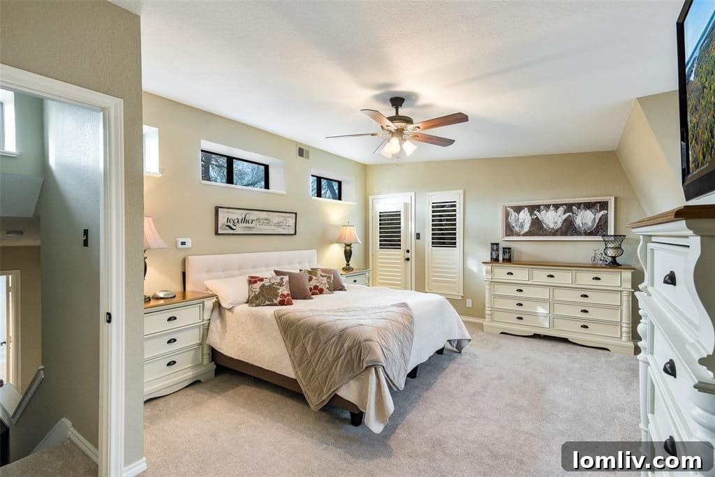 Cozy bedroom with wooden furniture and natural light