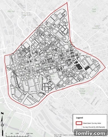 Downtown and Deep Ellum: Mapping Dallas's Historic Soul 9 Map showcasing the Downtown Dallas survey area.