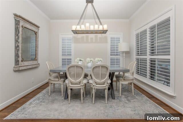 Elegant separate dining room with custom shutters