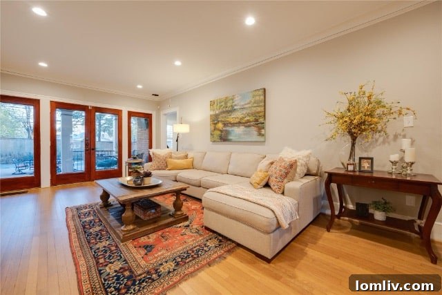 Resort-style swimming pool and lush, meticulously maintained landscaping create a tranquil backyard oasis in this M Streets home.