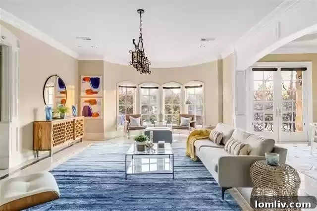 Spacious upstairs living area overlooking the private backyard oasis