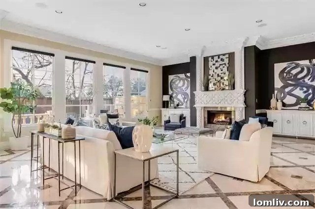 Elegantly staged living room in a Mediterranean Revival luxury home