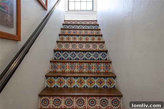 Interior staircase with tiled risers