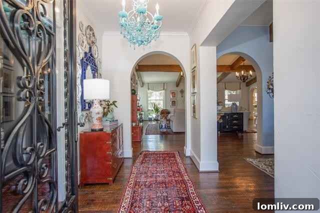 Dining room with multiple arches and decorative beams