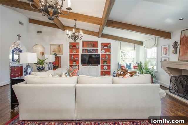 Elegant living room with fireplace and arches