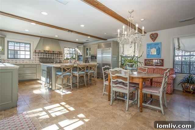 Modern kitchen with sage/celadon cabinets and high-end appliances