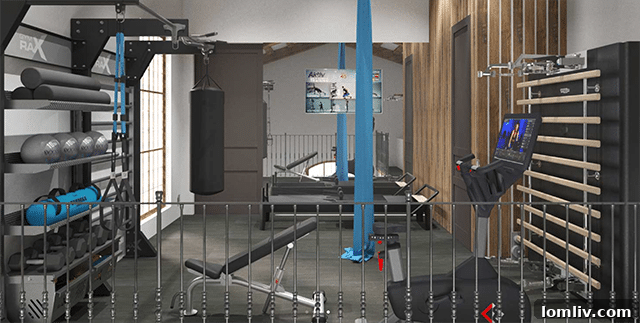 California loft space converted into a versatile home gym with various fitness equipment