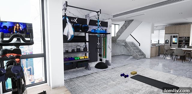 Open and airy apartment gym design in a Chicago high-rise by Fitness Design Group