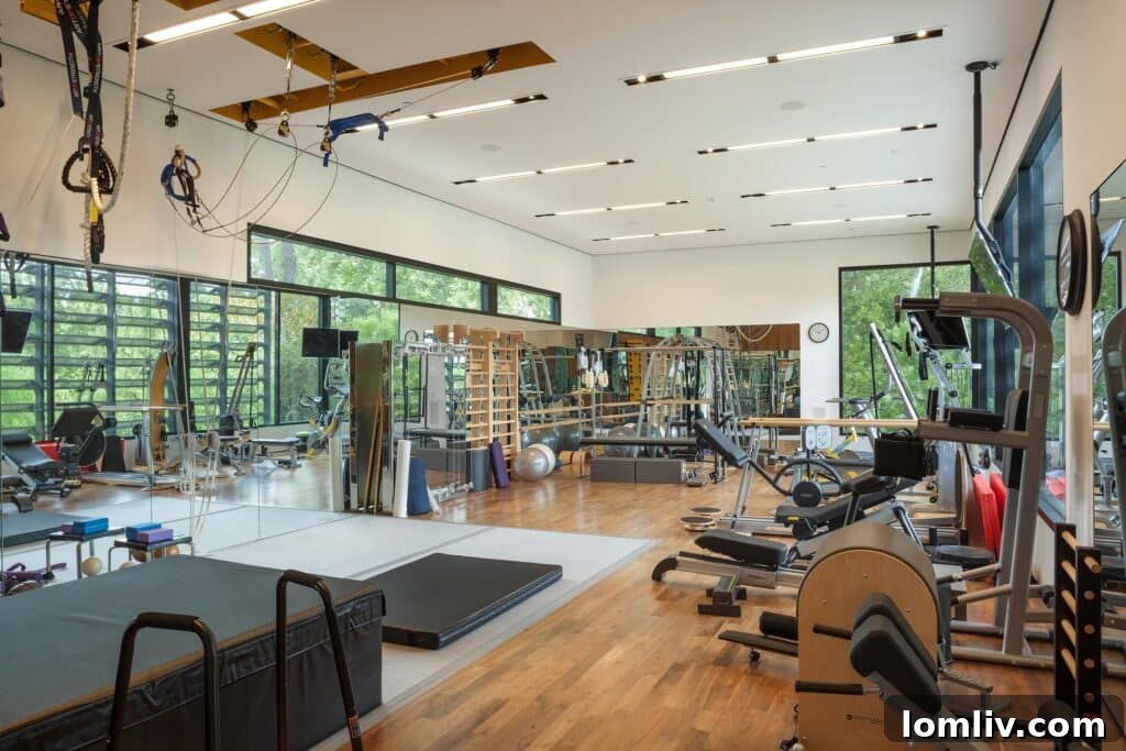 Luxury Houston contemporary fitness room with extensive training equipment