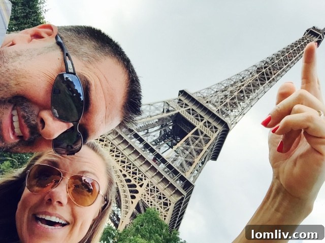 Russ and Corey Young at the Eiffel Tower, traveling