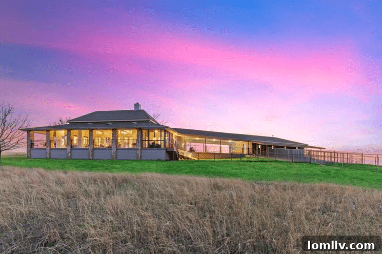 Elegant Modern Farmhouse Exterior with Extensive Land