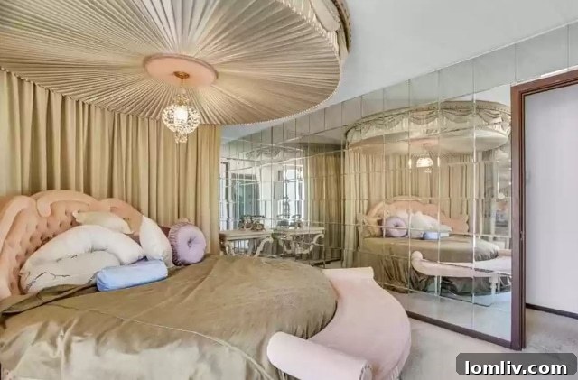 Full-length Mirrors and Plush Furnishings in a Luxurious Bedroom