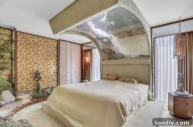 Detailed View of an Asian-themed Indoor Garden in a Bedroom