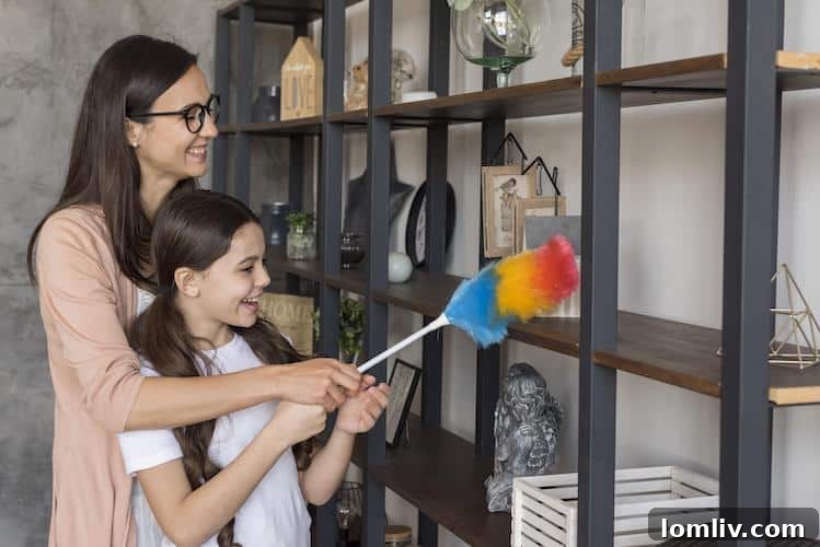 Family cleaning home together, symbolizing spring maintenance and teamwork