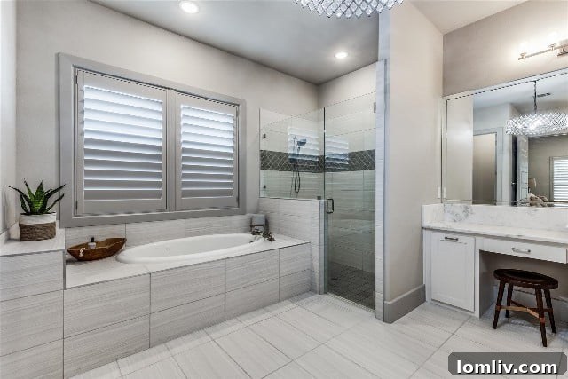 Spacious primary bedroom with elegant design and natural light.