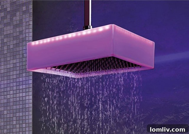 Raindrop Refresh: Elevating Your Home with Spring Style 4 Chromotherapy shower head with LED lights, offering mood-enhancing colored light therapy during showers.