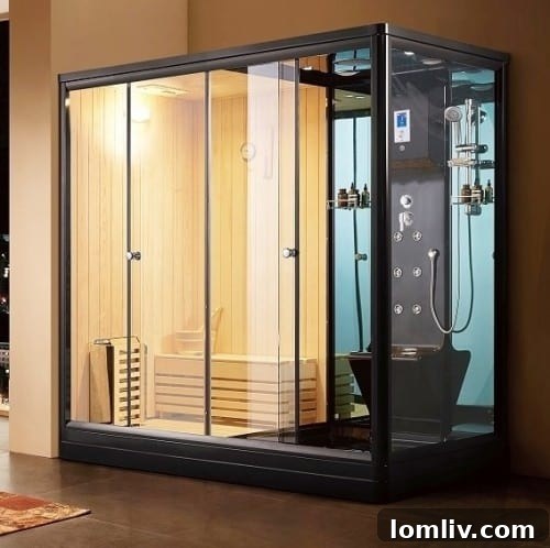 Raindrop Refresh: Elevating Your Home with Spring Style 5 Aquapeutics Saint Kitts Steam Sauna Combo with acupuncture jets and media center.