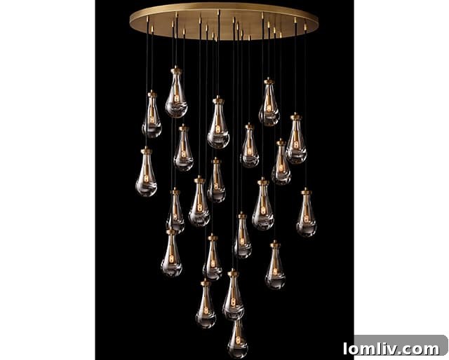 Raindrop Refresh: Elevating Your Home with Spring Style 6 Rain Round Chandelier designed by Alison Berger for RH, featuring glass elements inspired by a rainstorm.