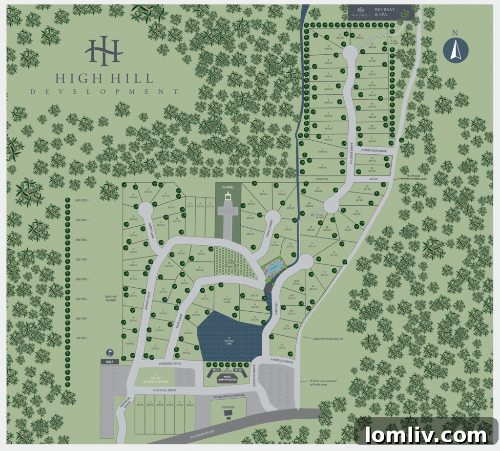 High Hill Development Location Map, Blue Text