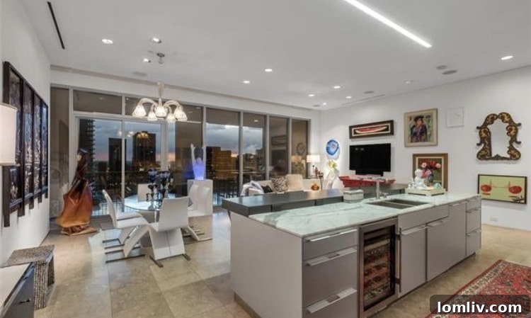 Panoramic city views from a luxury Dallas condo