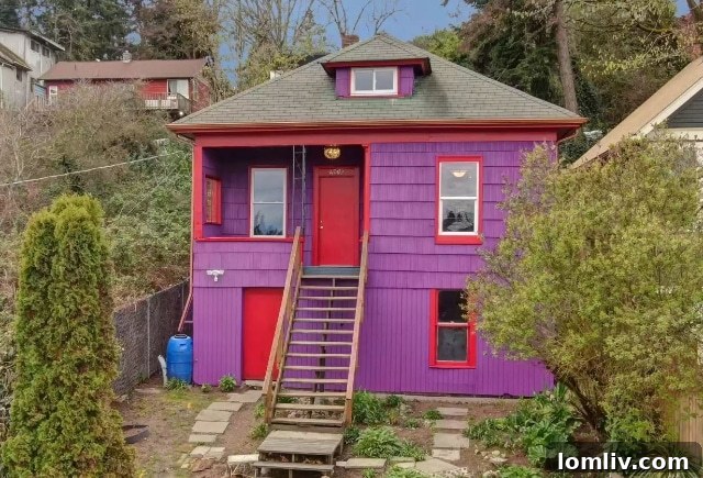 Exterior view of the quirky house at 4067 Letitia Ave South, Seattle