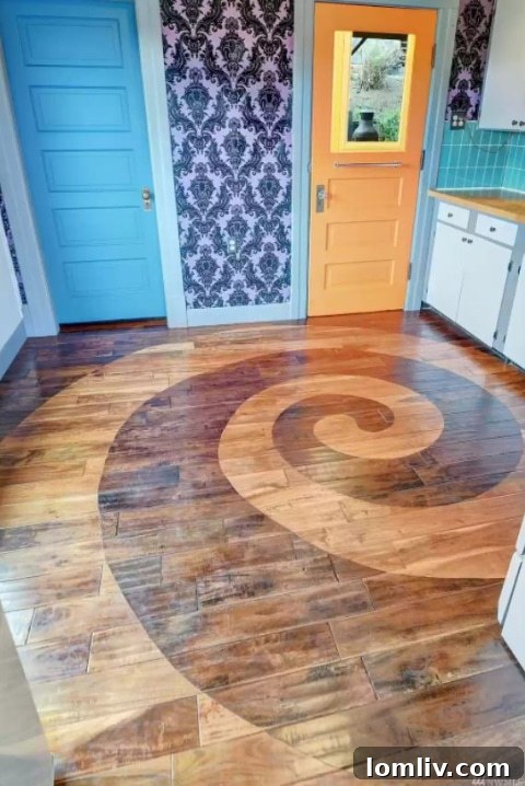 Mysteriously decorated ceiling in a kitchen or dining area, suggesting playful artistic intervention