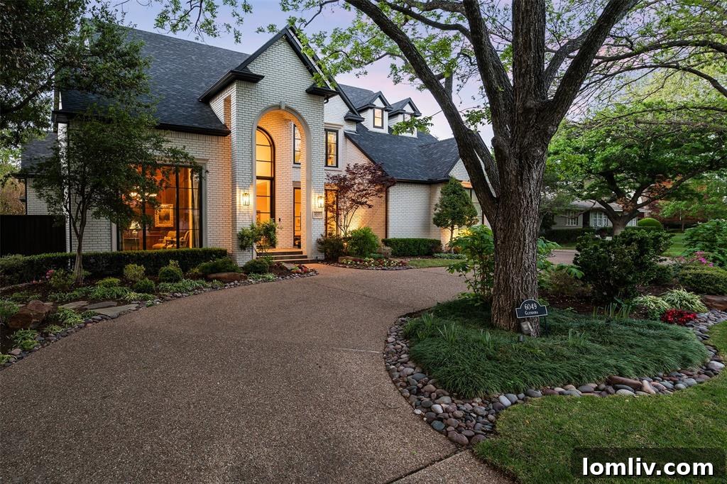 A closer look at the sophisticated architecture and pristine exterior details of 6049 Glendora, a luxury property in Preston Hollow.