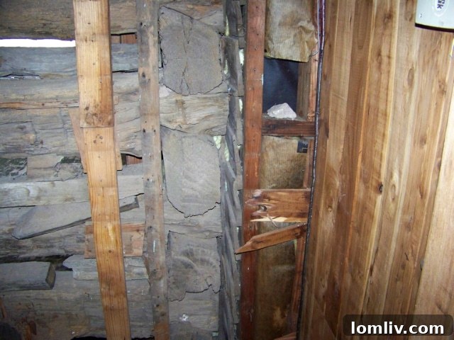 Close-up detail of the hewn timbers in Gibson Grant Cabin