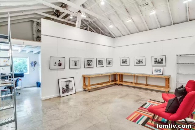 Interior of the art studio, featuring high ceilings and ample workspace