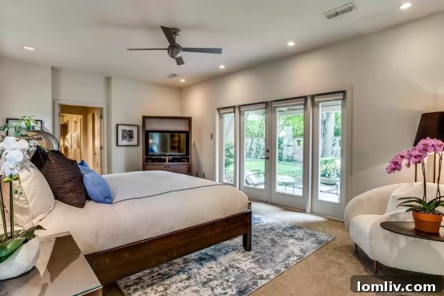 Interior view of a bedroom in the main house of the postmodern compound