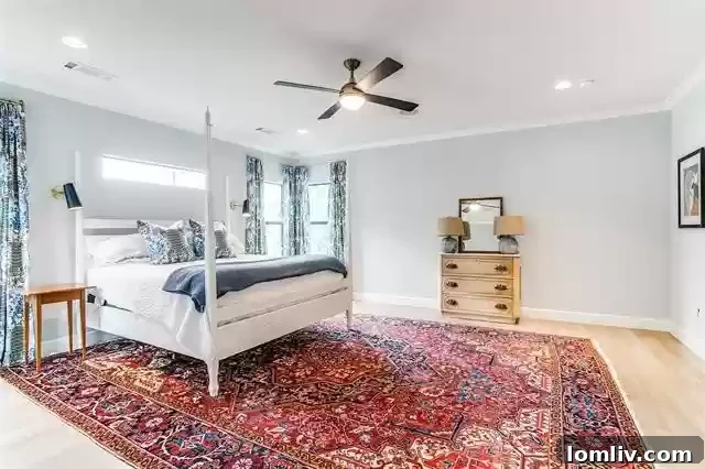 Stylish guest bedroom with ample natural light