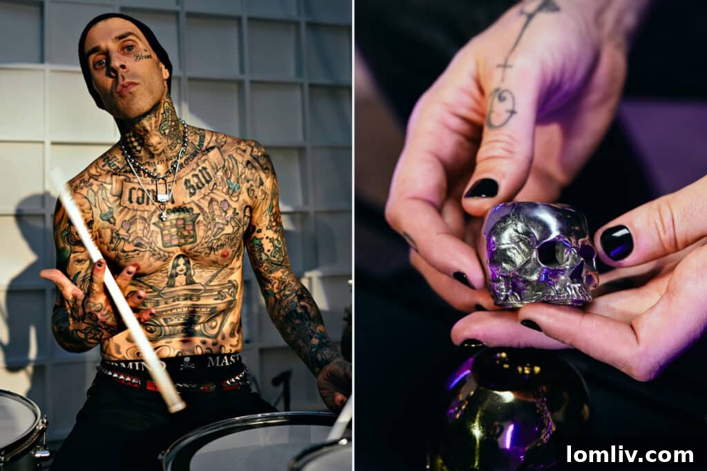 Travis Barker discussing his inspiration for the skull themed home decor