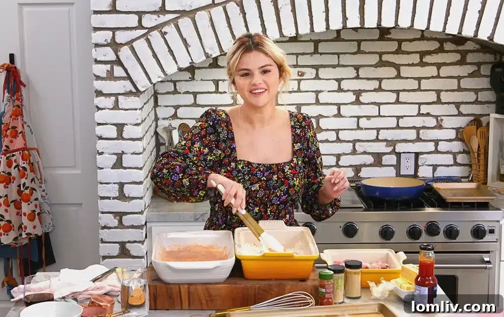 Selena Gomez in her kitchen on Selena + Chef