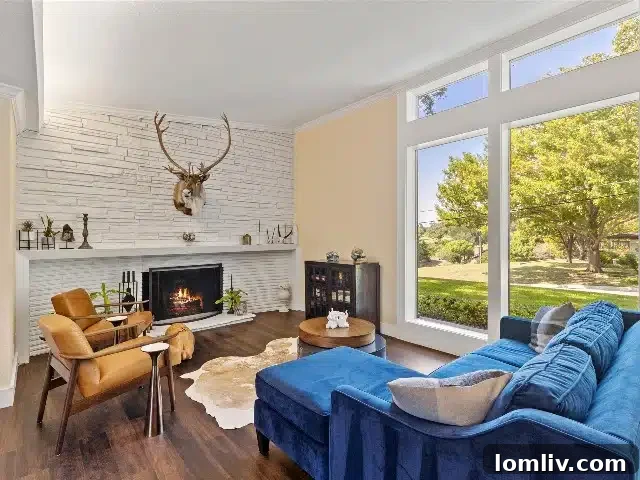 Updated kitchen with modern appliances and unique corner window in Midcentury Modern home