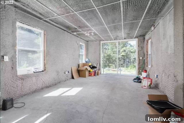 Interior view of a concrete room within the house