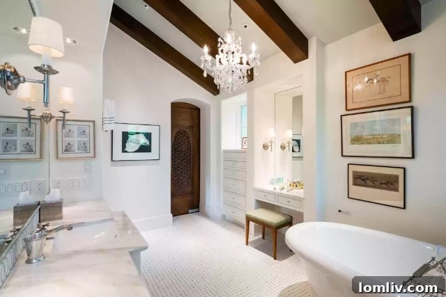 Luxurious primary bathroom with exquisite details and high-end finishes