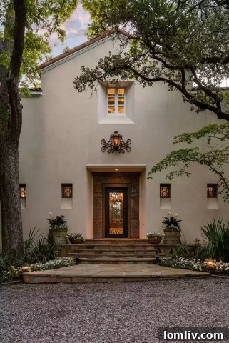 Architectural details of the Andalusian luxury home at 9851 Rockbrook Drive