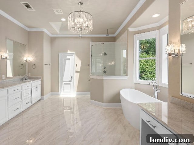 Primary bathroom with tree views in Fort Worth luxury home